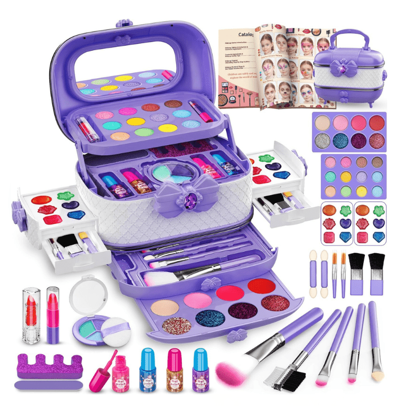 Kids Makeup Kit with Case, Washable Cosmetics, Brushes & Nail Set - Babies Mall