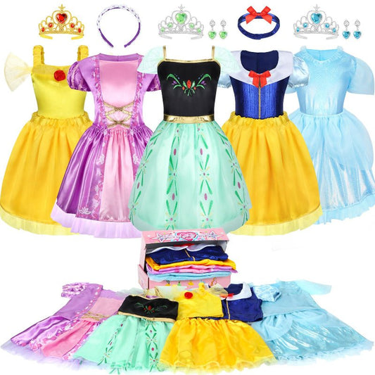 Princess Dress Up Set with 4–5 Roles, Tops, Skirts, Tiaras, Jewelry - Babies Mall