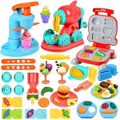 3 in 1 Dough Kitchen Toy Set, Ice Cream Noodle Hamburger Maker Kit - Babies Mall