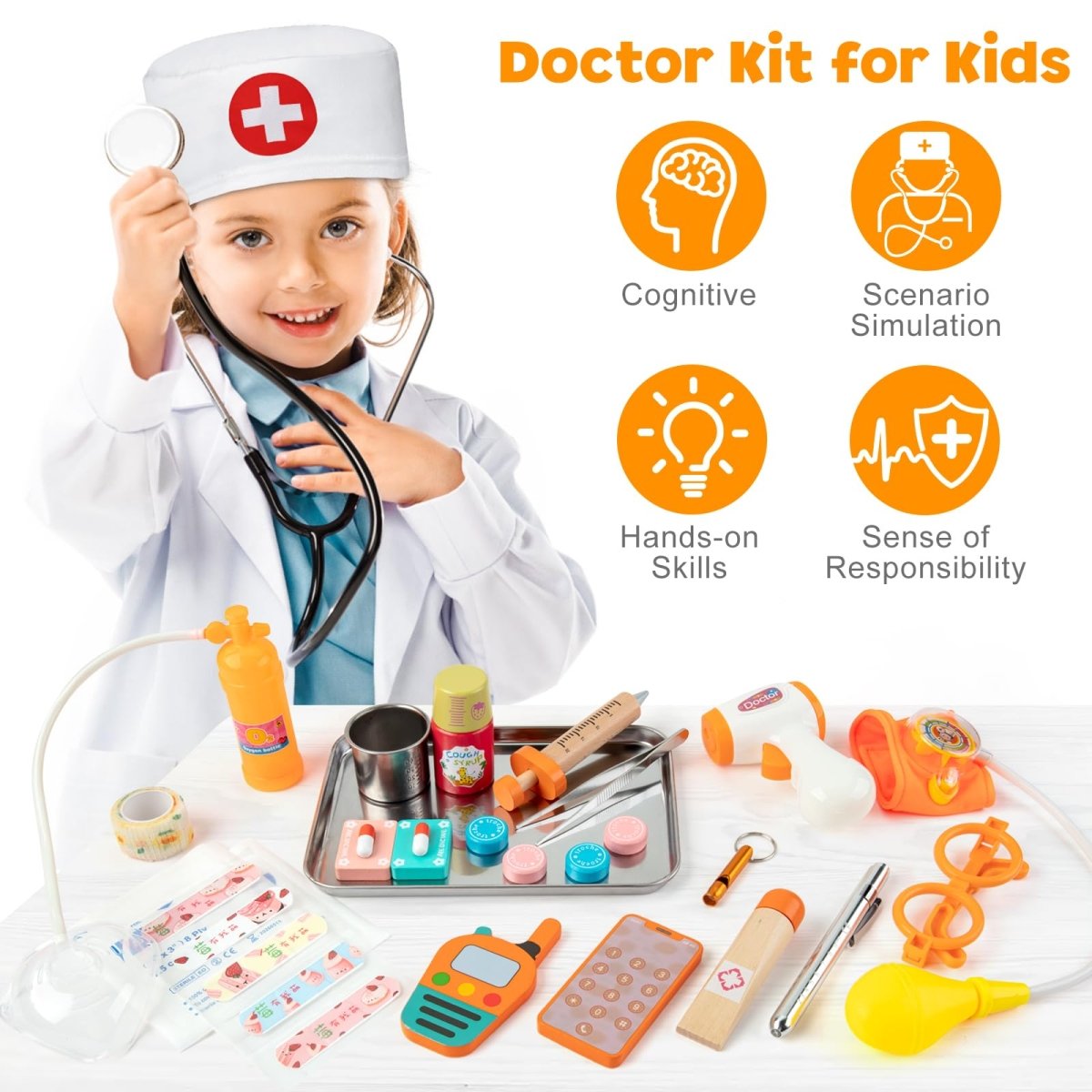 34 - Piece Doctor Kit with Real Stethoscope and Storage Bag for Kids - Babies Mall