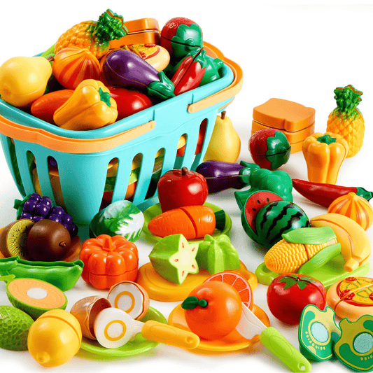 71Pcs Pretend Cutting Food Toy Set Fruits, Veggies, Basket Utensils - Babies Mall