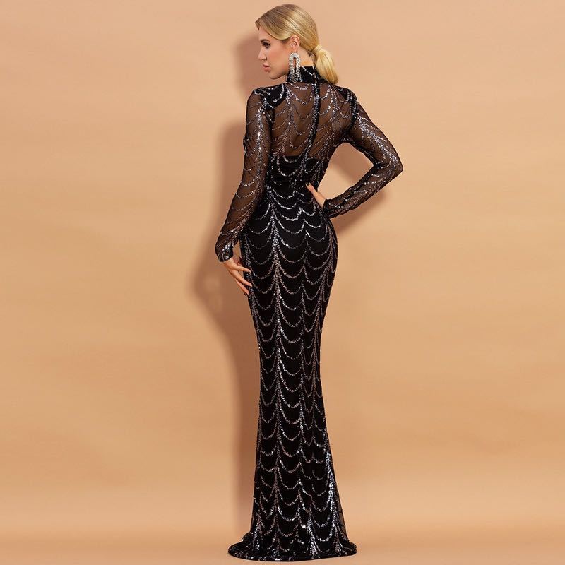 Black Maxi Dress with Silver Accents