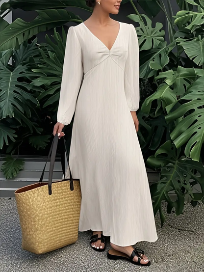 Elegant Long Sleeve Maxi Dress with V-Neck