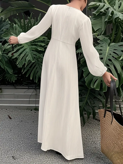 Elegant Long Sleeve Maxi Dress with V-Neck