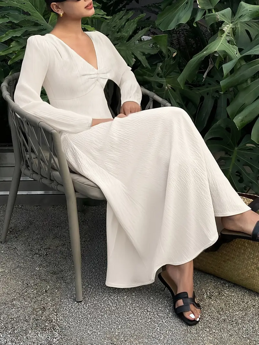Elegant Long Sleeve Maxi Dress with V-Neck