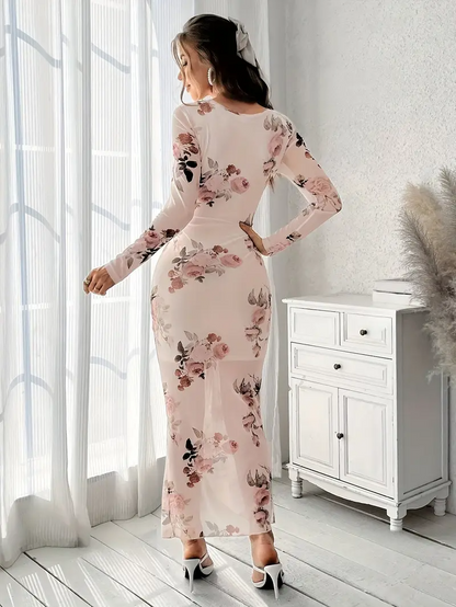Floral Print Ruffled Bodycon Dress