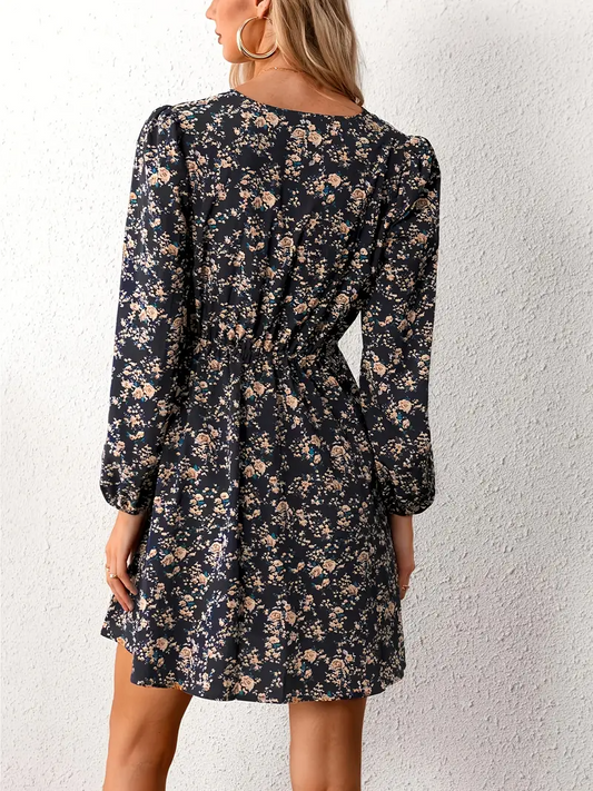 Floral Print V-Neck Flowy Dress