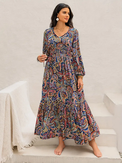 Long Sleeve Bohemian V-Neck Flowy Dress