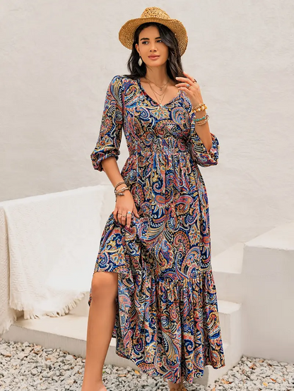 Long Sleeve Bohemian V-Neck Flowy Dress