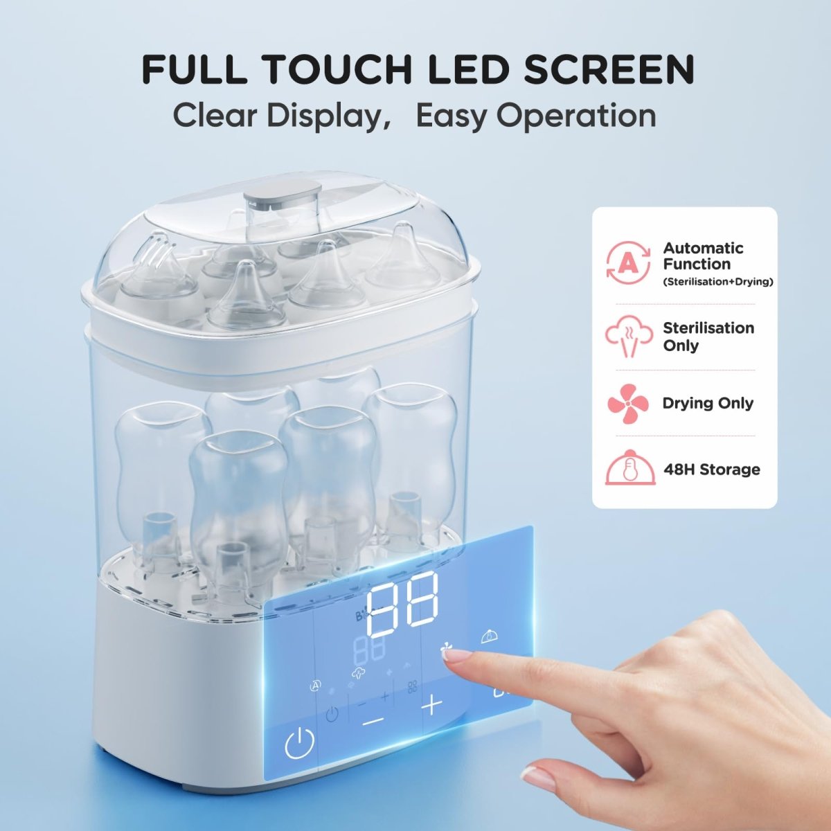 Baby Bottle Sterilizer with Drying, 48H Storage & Bottle Washer - Babies Mall