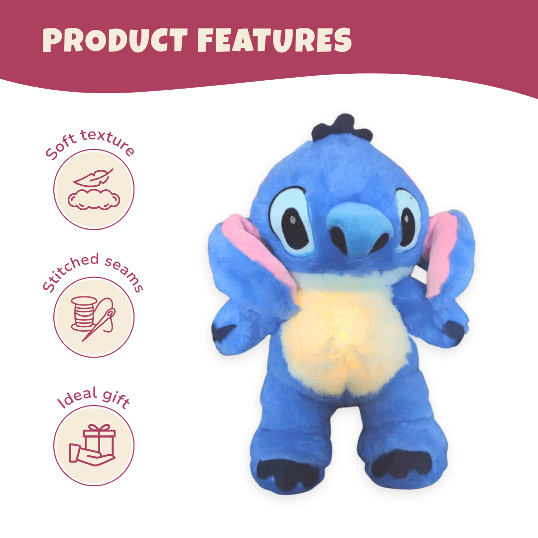 Blue Stitch - Inspired Breathing Plush Toy with Soothing Light and Sound - Babies Mall