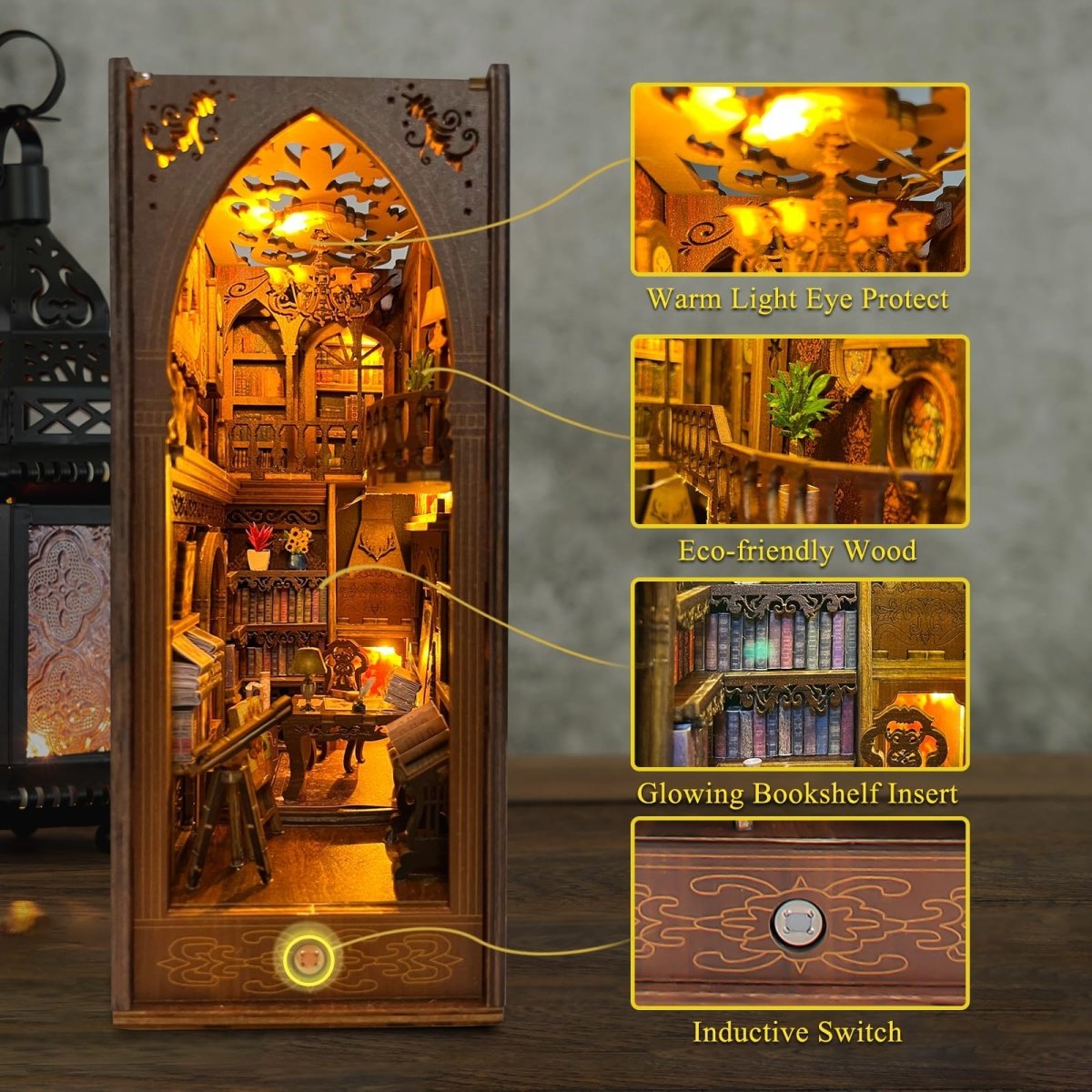 Book Nook Miniature Library Kit with Sensor Light, DIY for Bookshelf - Babies Mall