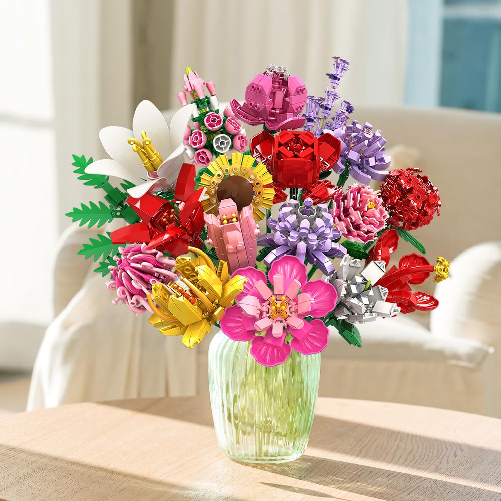 Flower Bouquet Set with 18 Botanical Stems, 1464PCS DIY Gift Kit - Babies Mall