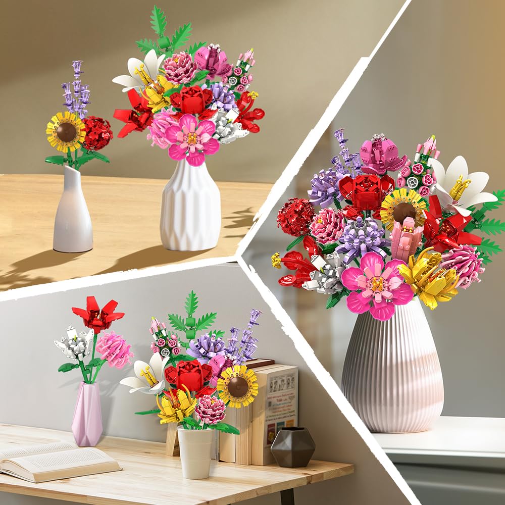 Flower Bouquet Set with 18 Botanical Stems, 1464PCS DIY Gift Kit - Babies Mall