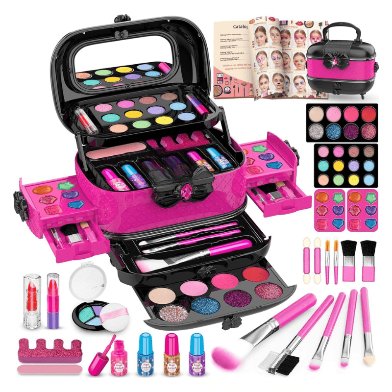Kids Makeup Kit with Case, Washable Cosmetics, Brushes & Nail Set - Babies Mall