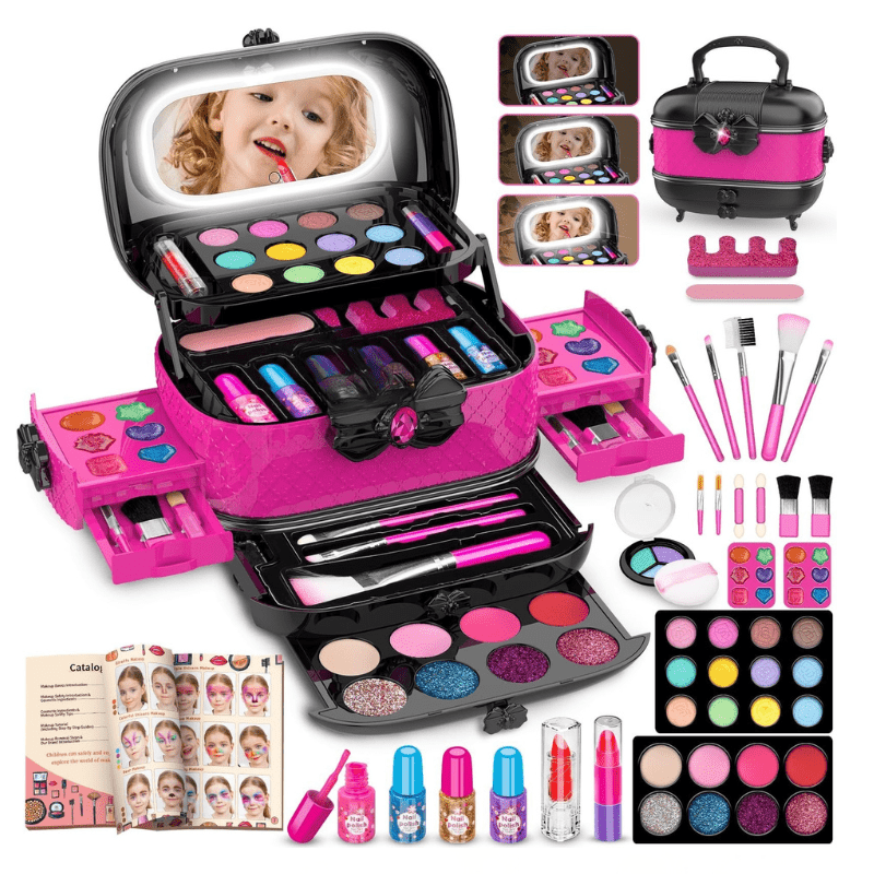 Kids Makeup Kit with Case, Washable Cosmetics, Brushes & Nail Set - Babies Mall