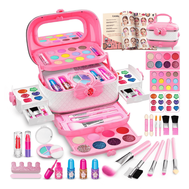 Kids Makeup Kit with Case, Washable Cosmetics, Brushes & Nail Set - Babies Mall