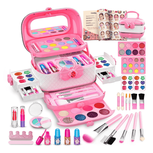 Kids Makeup Kit with Case, Washable Cosmetics, Brushes & Nail Set - Babies Mall
