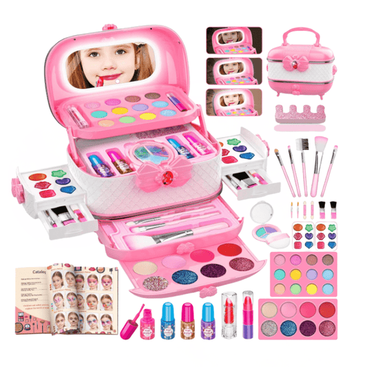 Kids Makeup Kit with Case, Washable Cosmetics, Brushes & Nail Set - Babies Mall