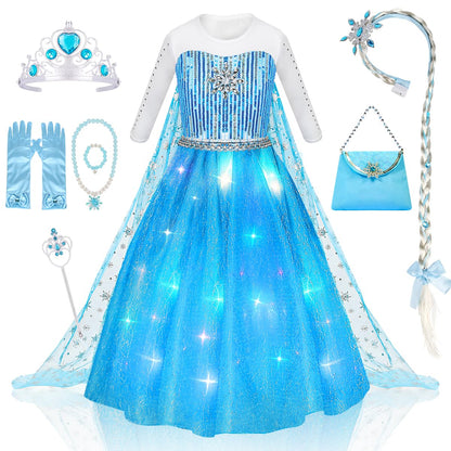 Light Up Princess Dress Costume with Crown Wand Jewelry for Girls - Babies Mall