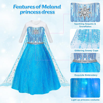 Light Up Princess Dress Costume with Crown Wand Jewelry for Girls - Babies Mall