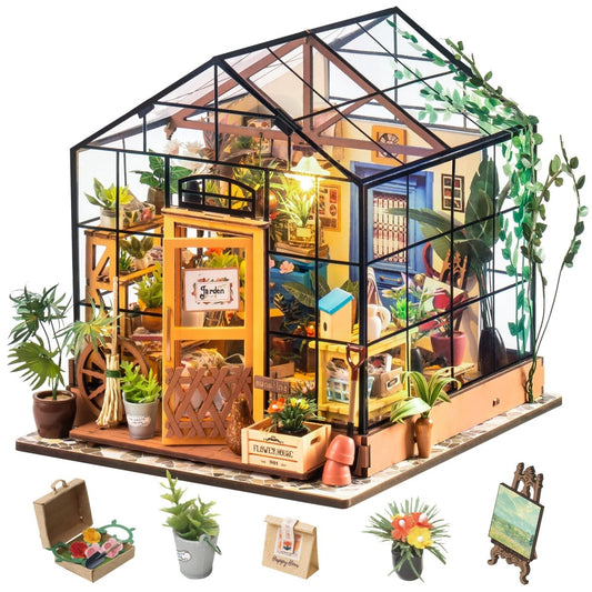 Miniature Greenhouse Kit with Lights, Book Nook Craft for Adults - Babies Mall