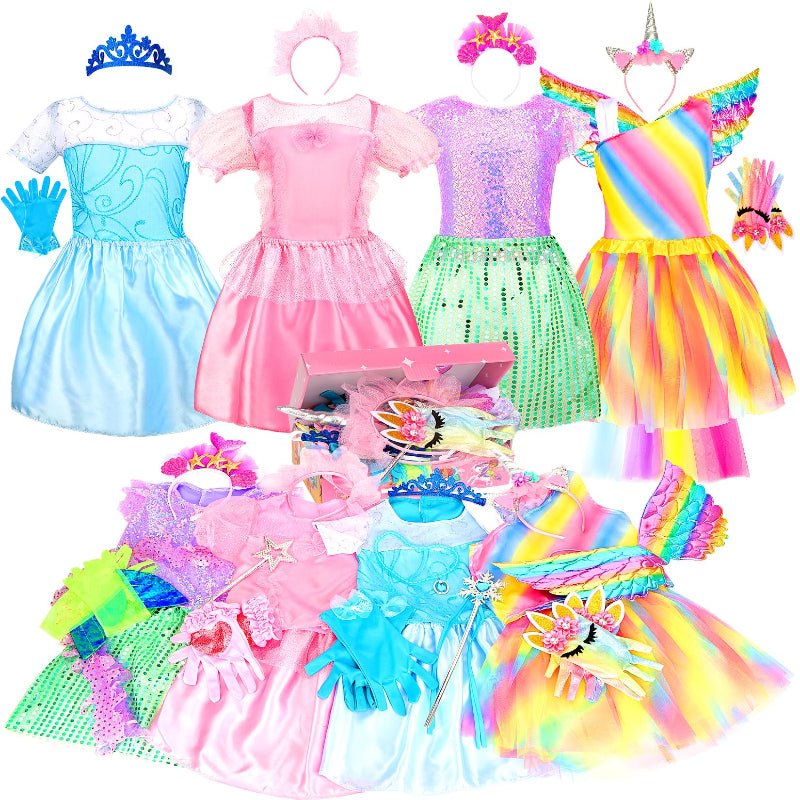 Princess Dress Up Set with 4–5 Roles, Tops, Skirts, Tiaras, Jewelry - Babies Mall