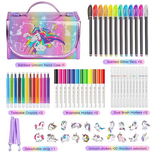 Unicorn Art Kit with Scented Pens, Pencil Case & 48 Drawing Tools - Babies Mall
