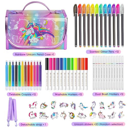 Unicorn Art Kit with Scented Pens, Pencil Case & 48 Drawing Tools - Babies Mall