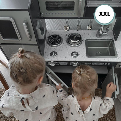 Wooden Kids Kitchen with LED, Microwave, Fridge, Accessories and Oven - Babies Mall