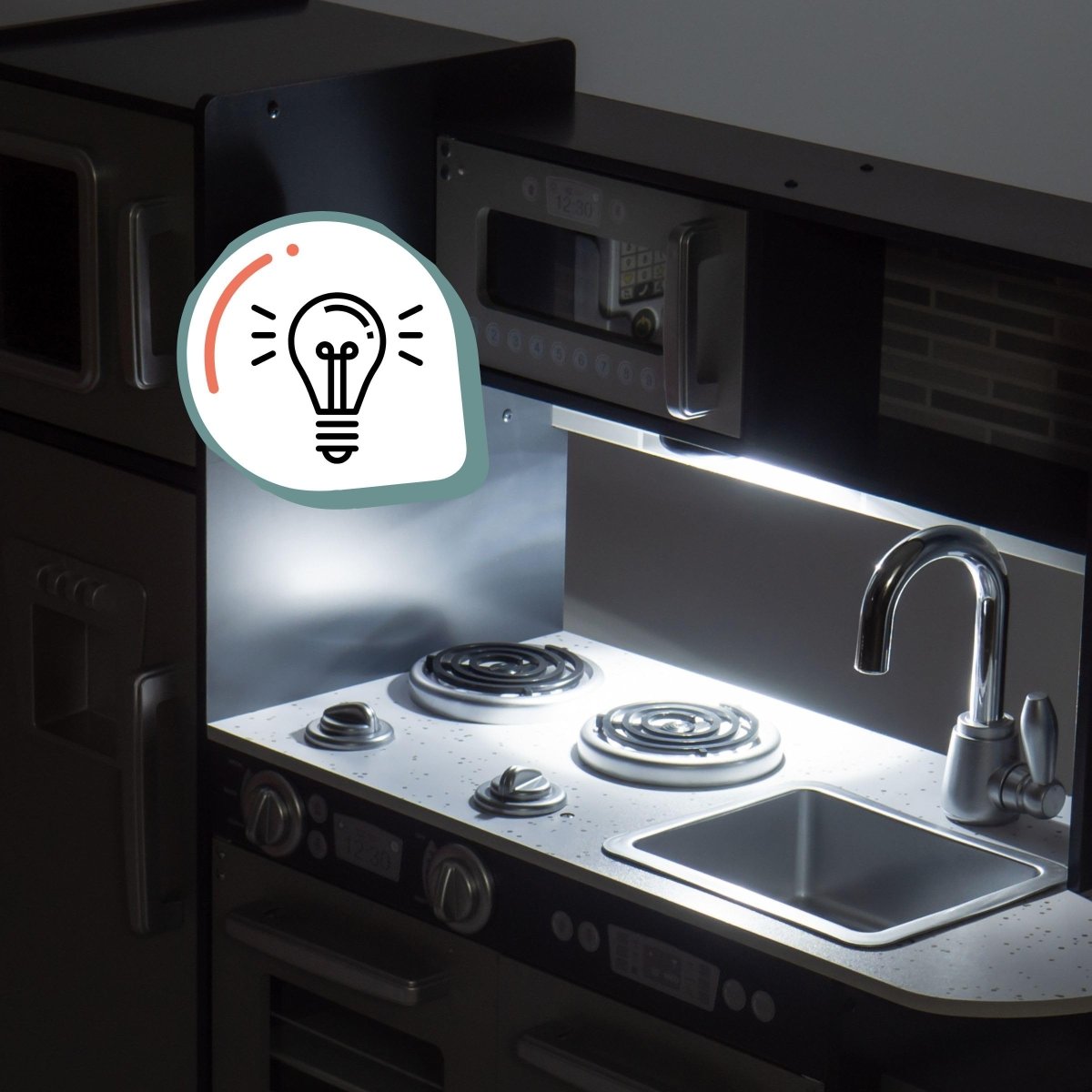 Wooden Kids Kitchen with LED, Microwave, Fridge, Accessories and Oven - Babies Mall