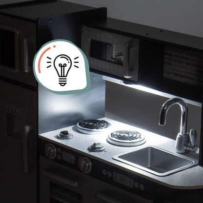 Wooden Kids Kitchen with LED, Microwave, Fridge, Accessories and Oven - Babies Mall