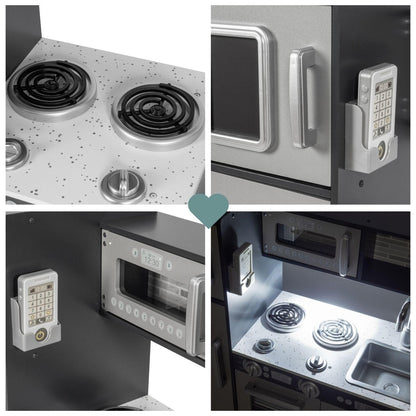 Wooden Kids Kitchen with LED, Microwave, Fridge, Accessories and Oven - Babies Mall